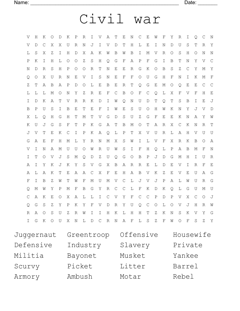Civil war  Word Search