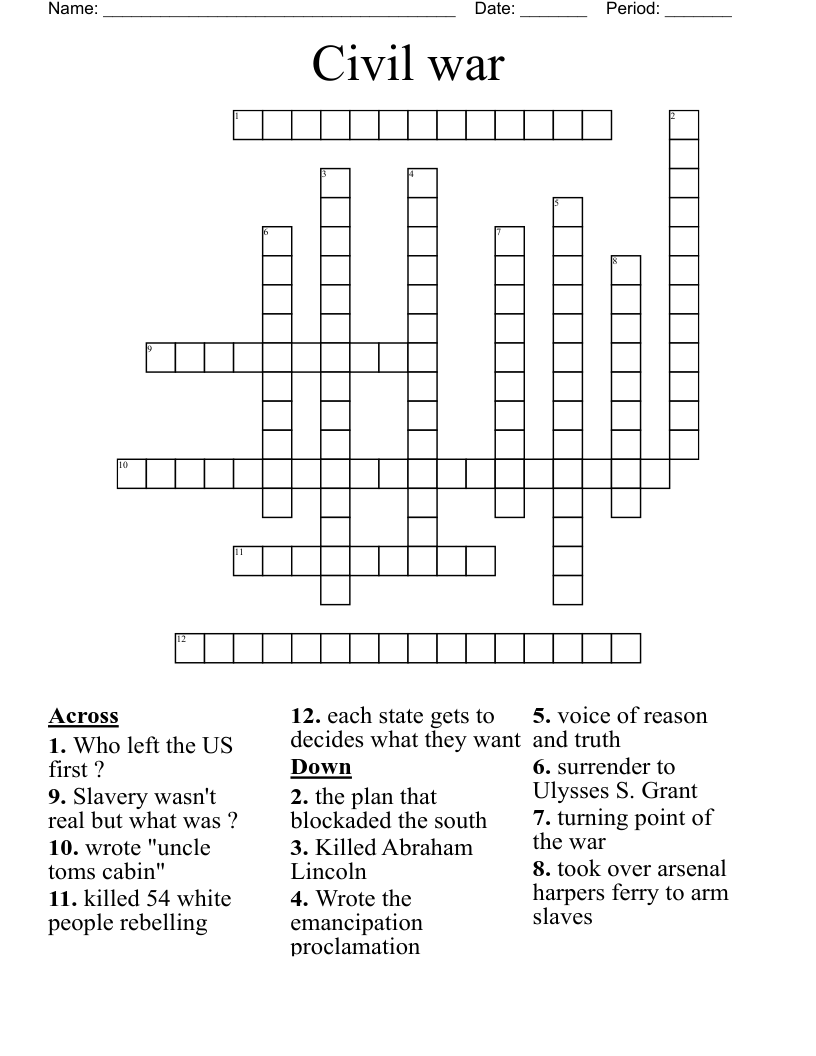 Civil war  Crossword