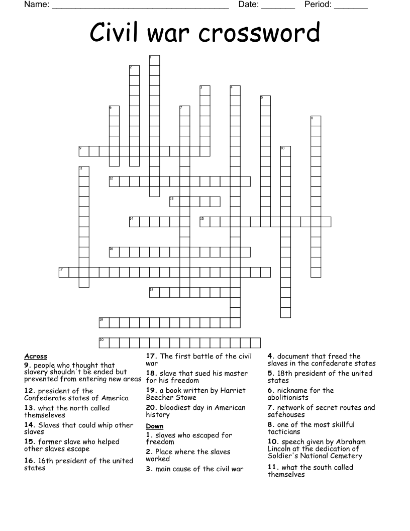 Civil war crossword
