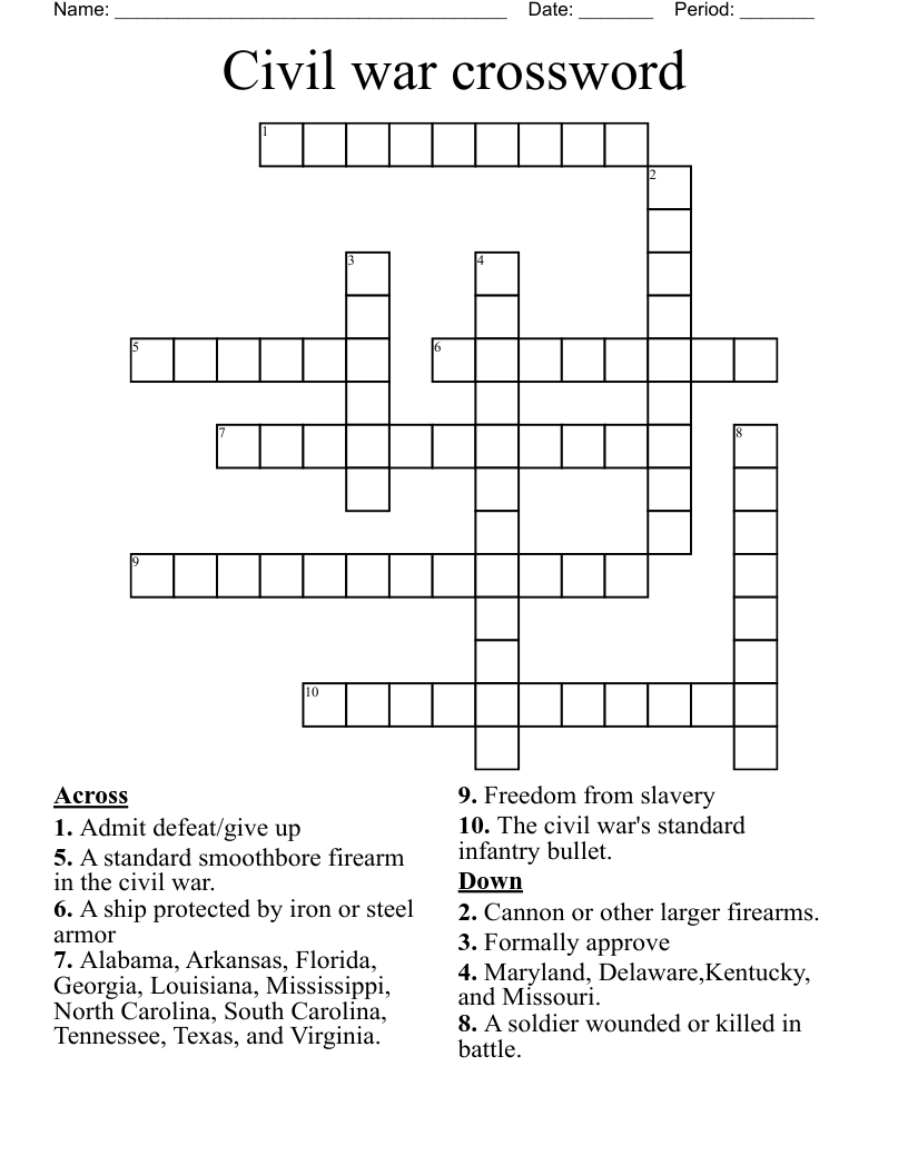 Civil war crossword