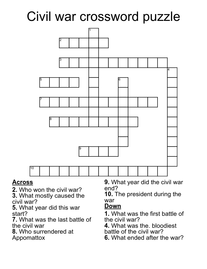 Civil war crossword puzzle