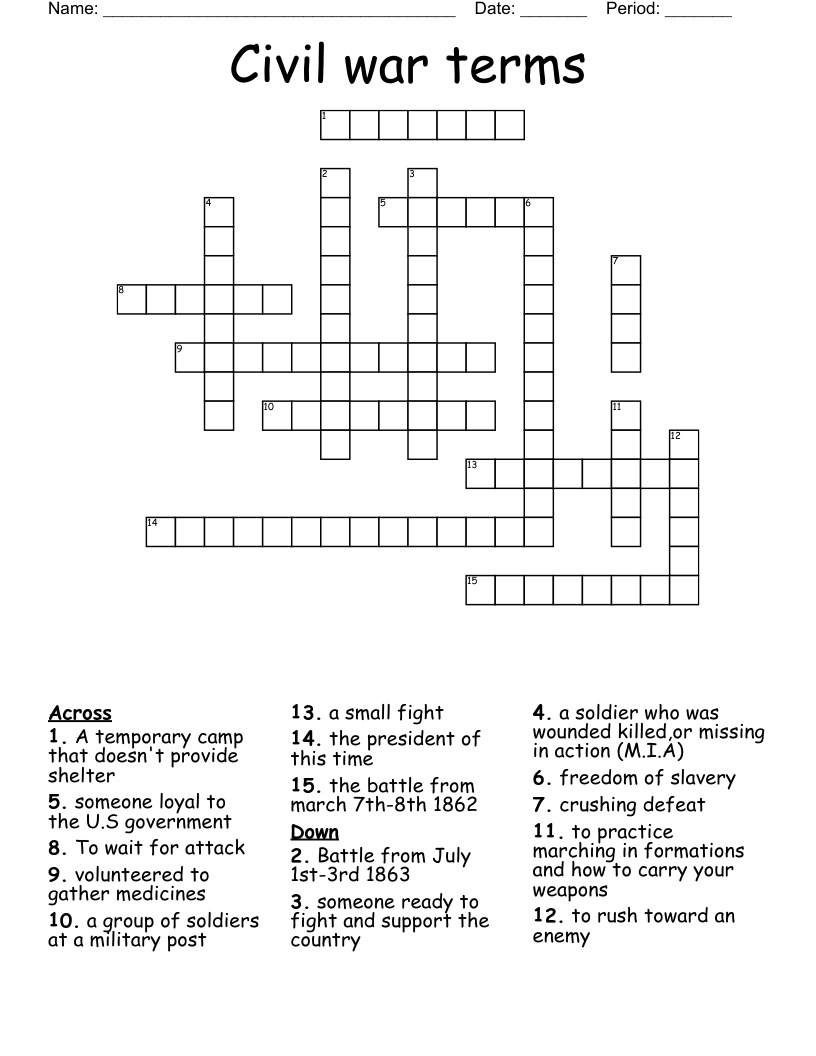 Civil war terms Crossword