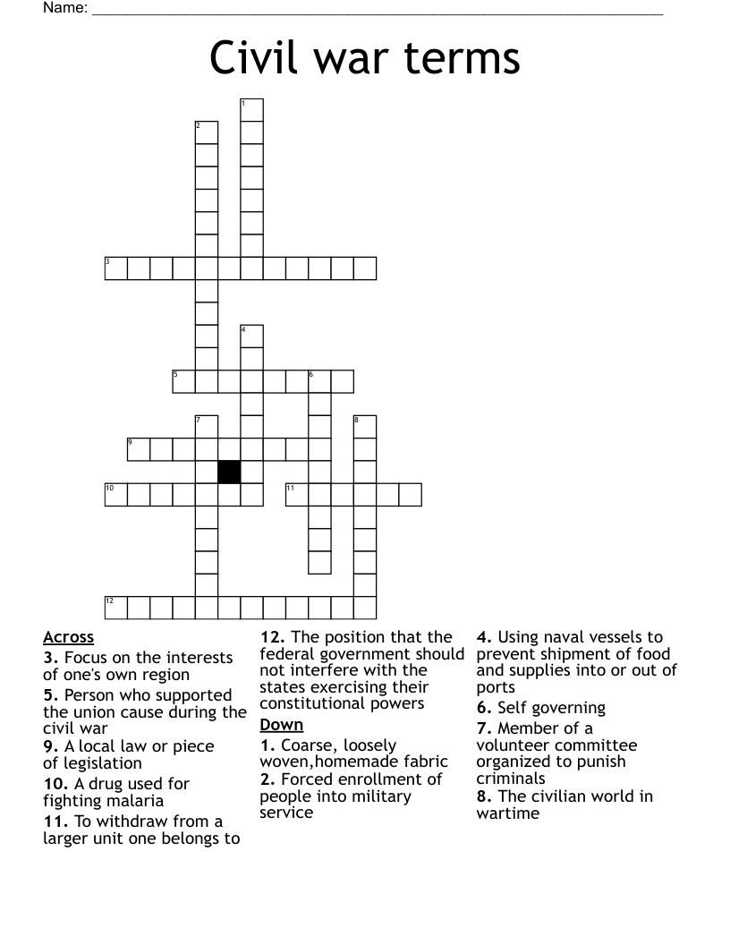Civil war terms Crossword