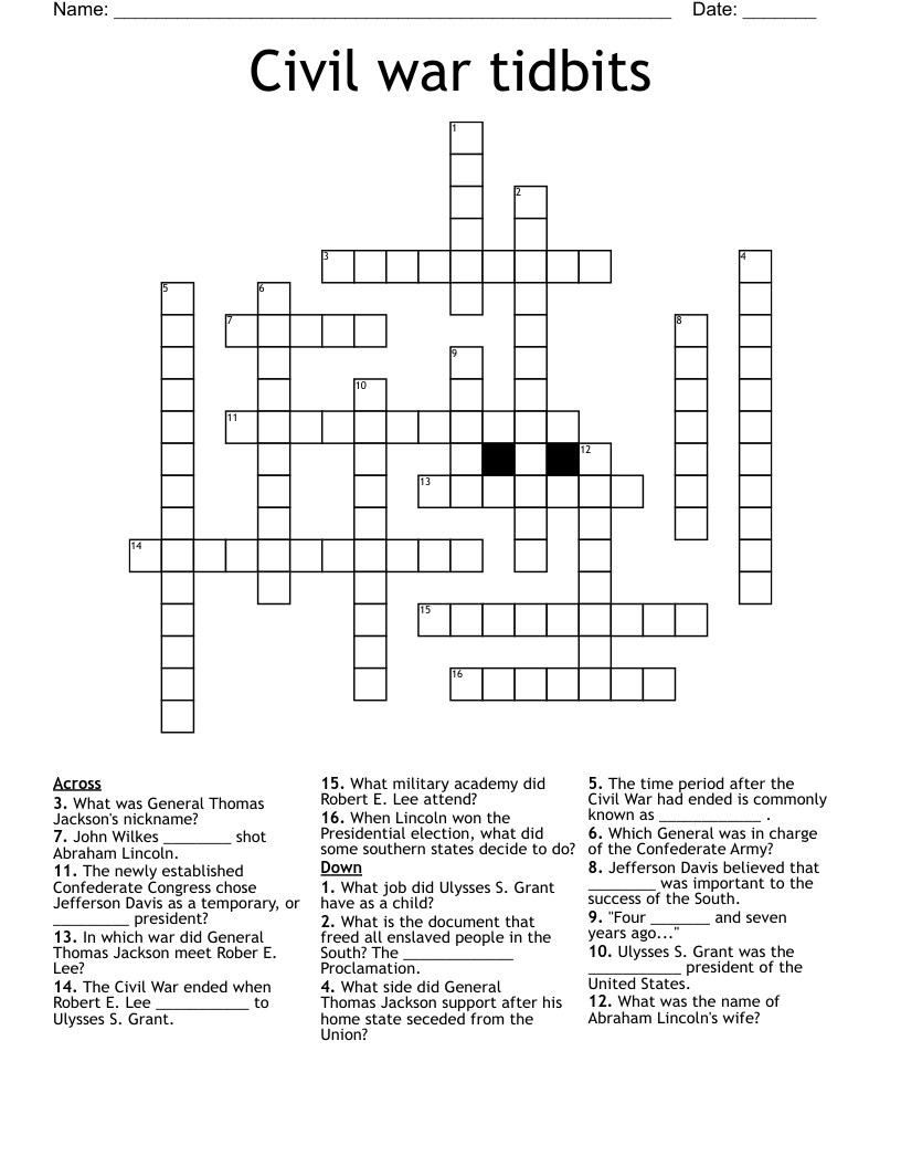 Civil war tidbits Crossword