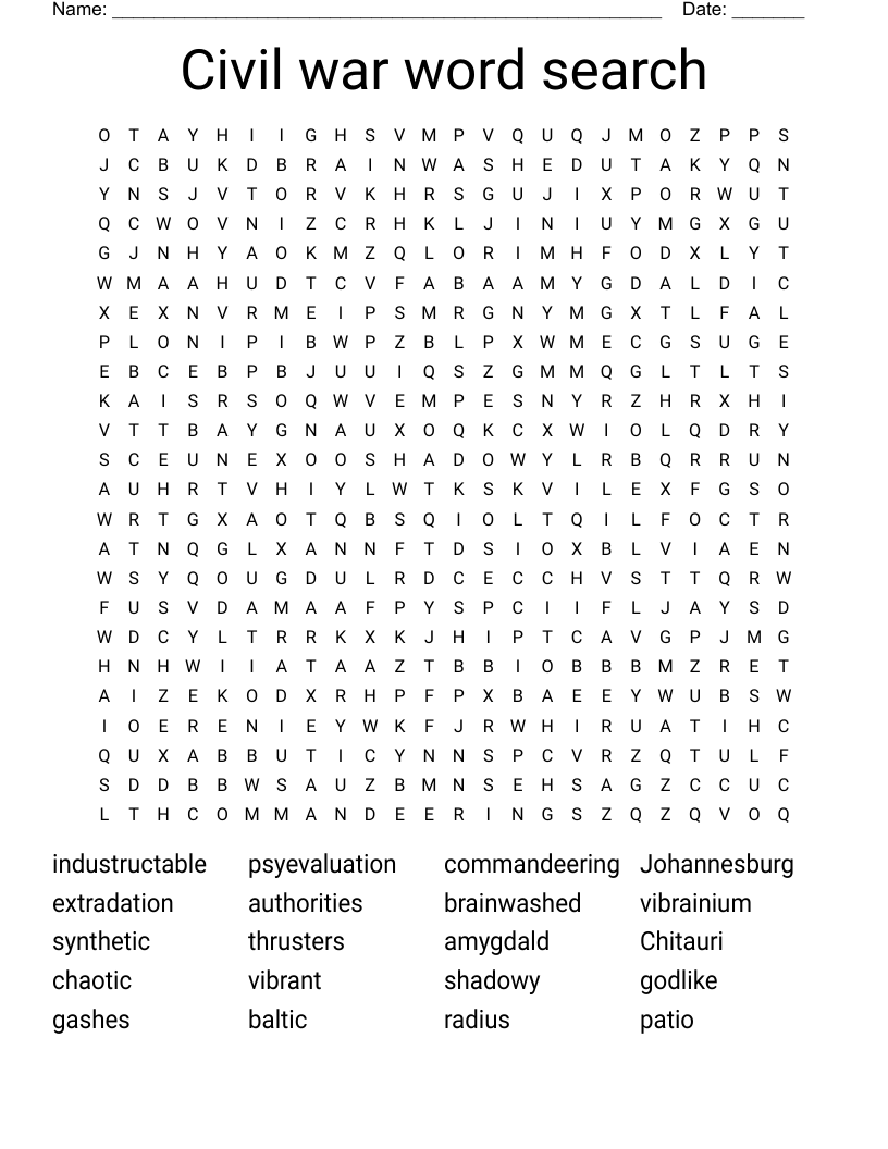 Civil war word search