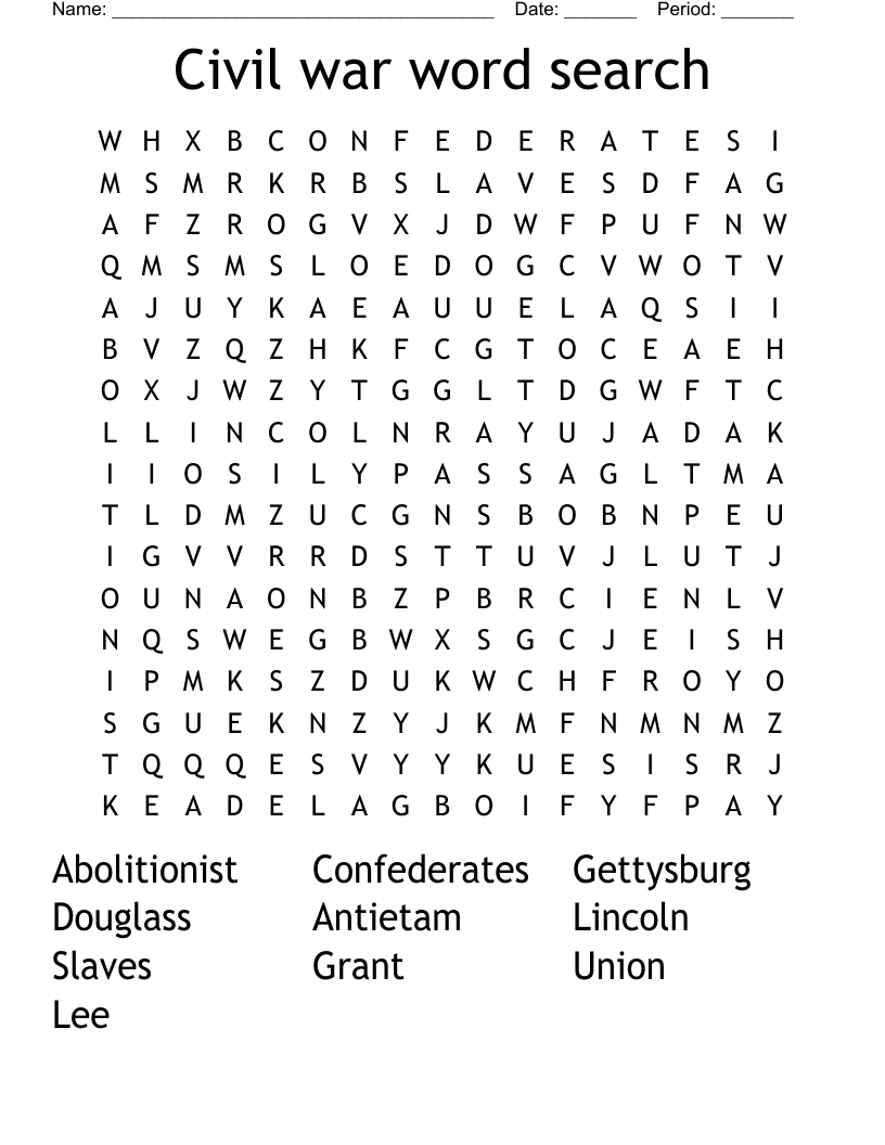 Civil war word search 