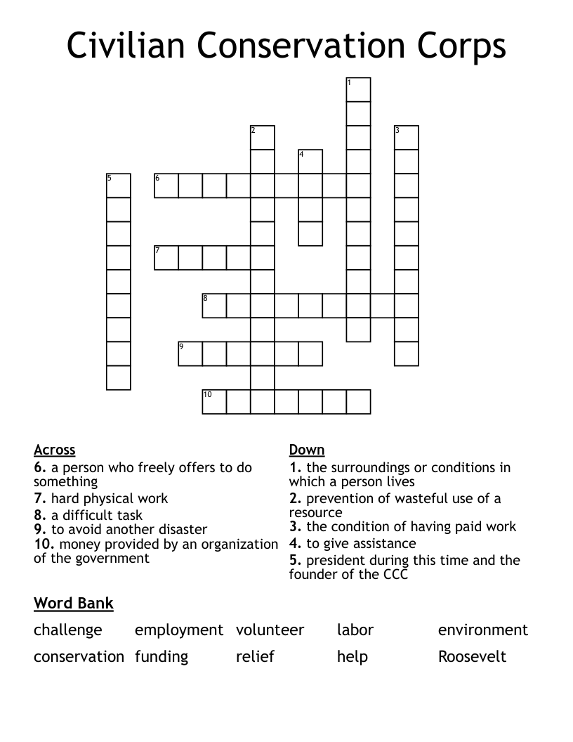 Civilian Conservation Corps Crossword