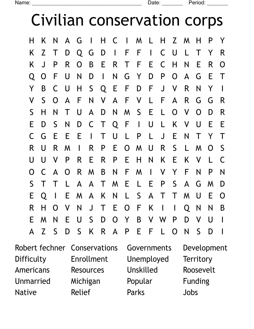 Civilian conservation corps Word Search