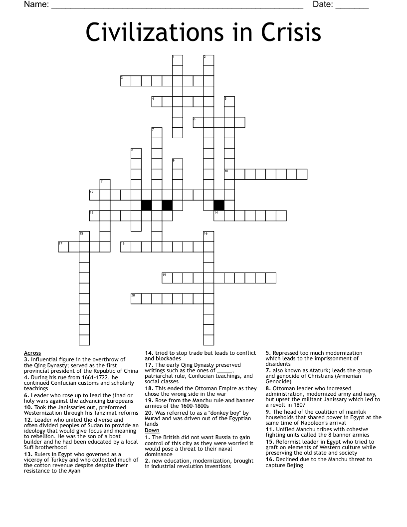 Civilizations in Crisis Crossword