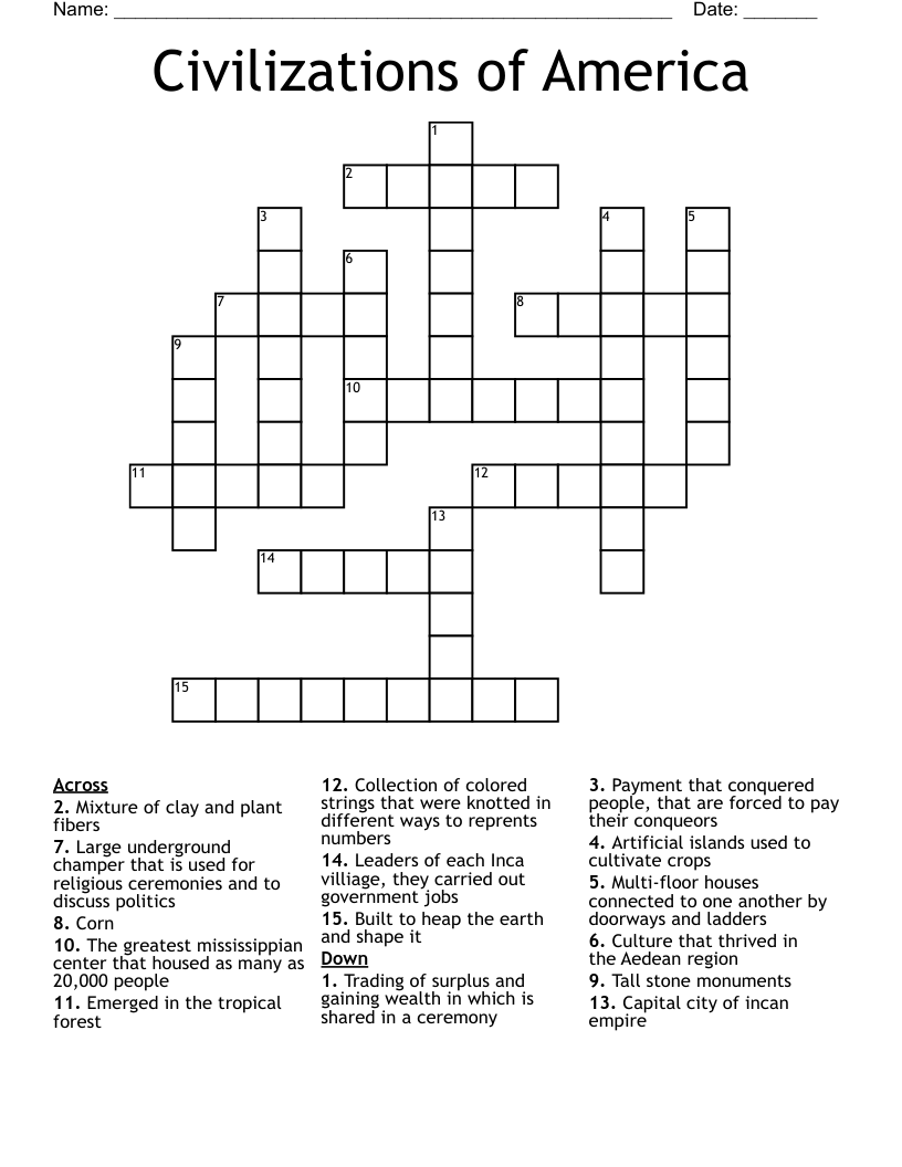 Civilizations of America  Crossword