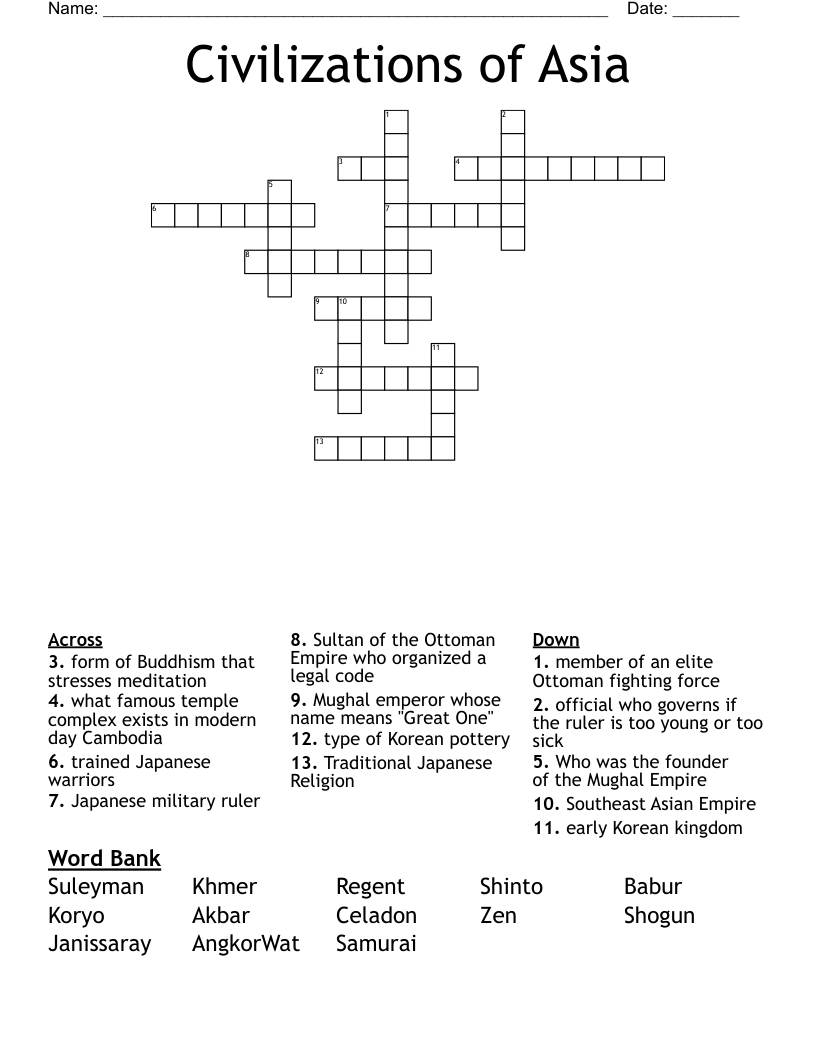 Civilizations of Asia Crossword