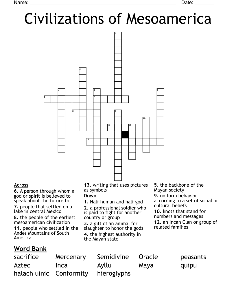 Civilizations of Mesoamerica Crossword