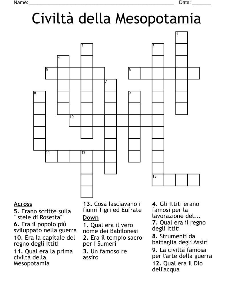 Civiltà della Mesopotamia Crossword
