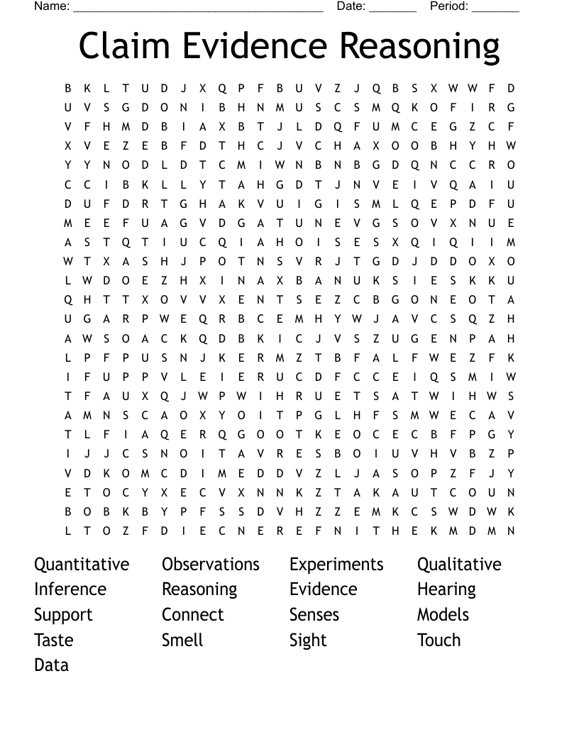 Claim Evidence Reasoning Word Search