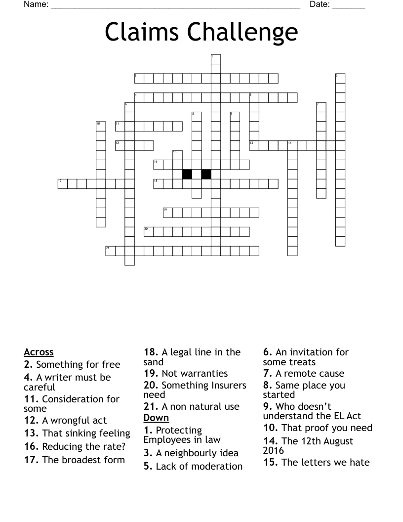 Claims Challenge  Crossword
