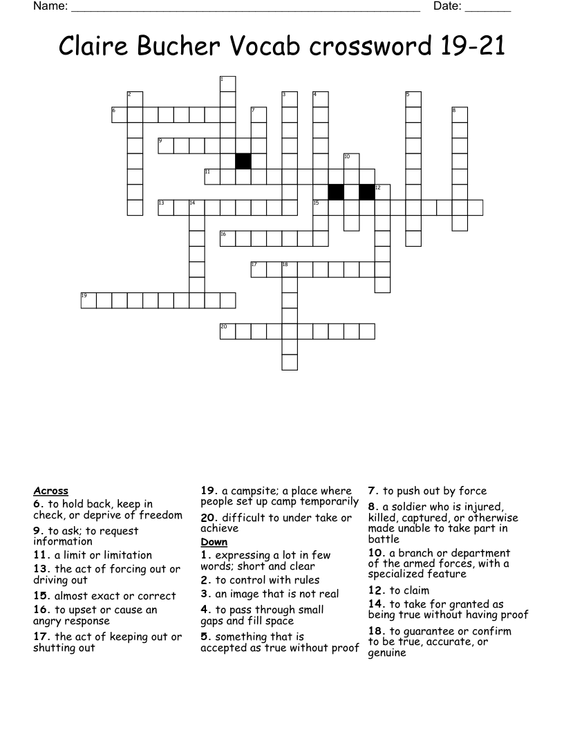 Claire Bucher Vocab crossword 19-21