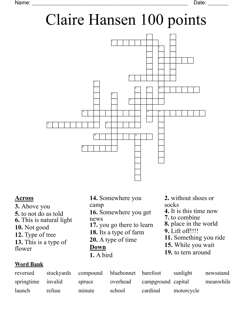 Claire Hansen 100 points  Crossword