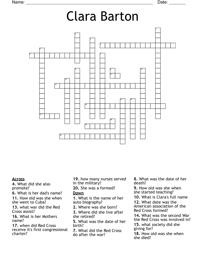 Clara Barton Crossword
