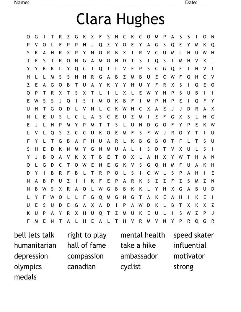 Clara Hughes Word Search