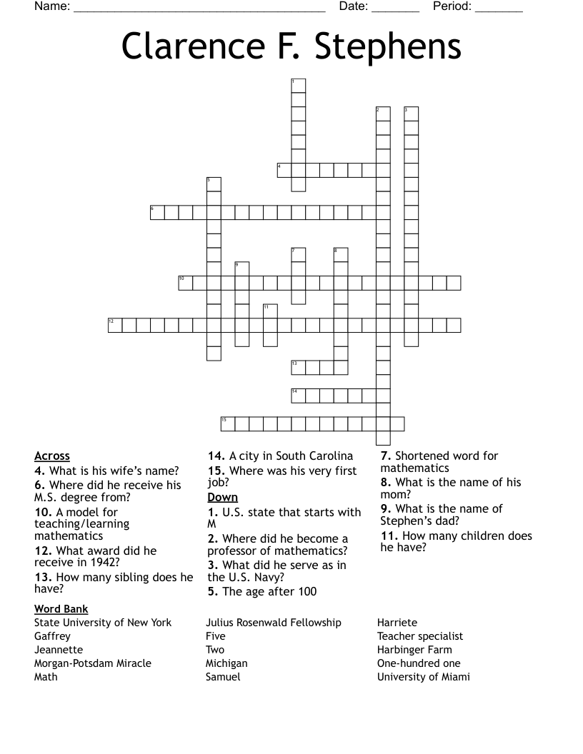 Clarence F. Stephens Crossword