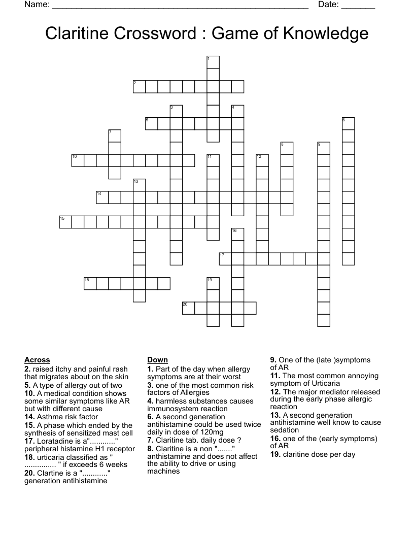 Claritine Crossword : Game of Knowledge 