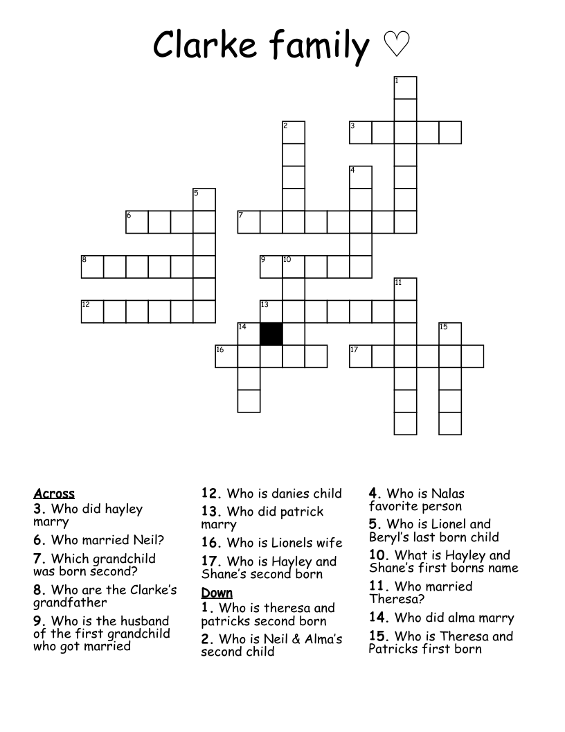 Clarke family ♡  Crossword