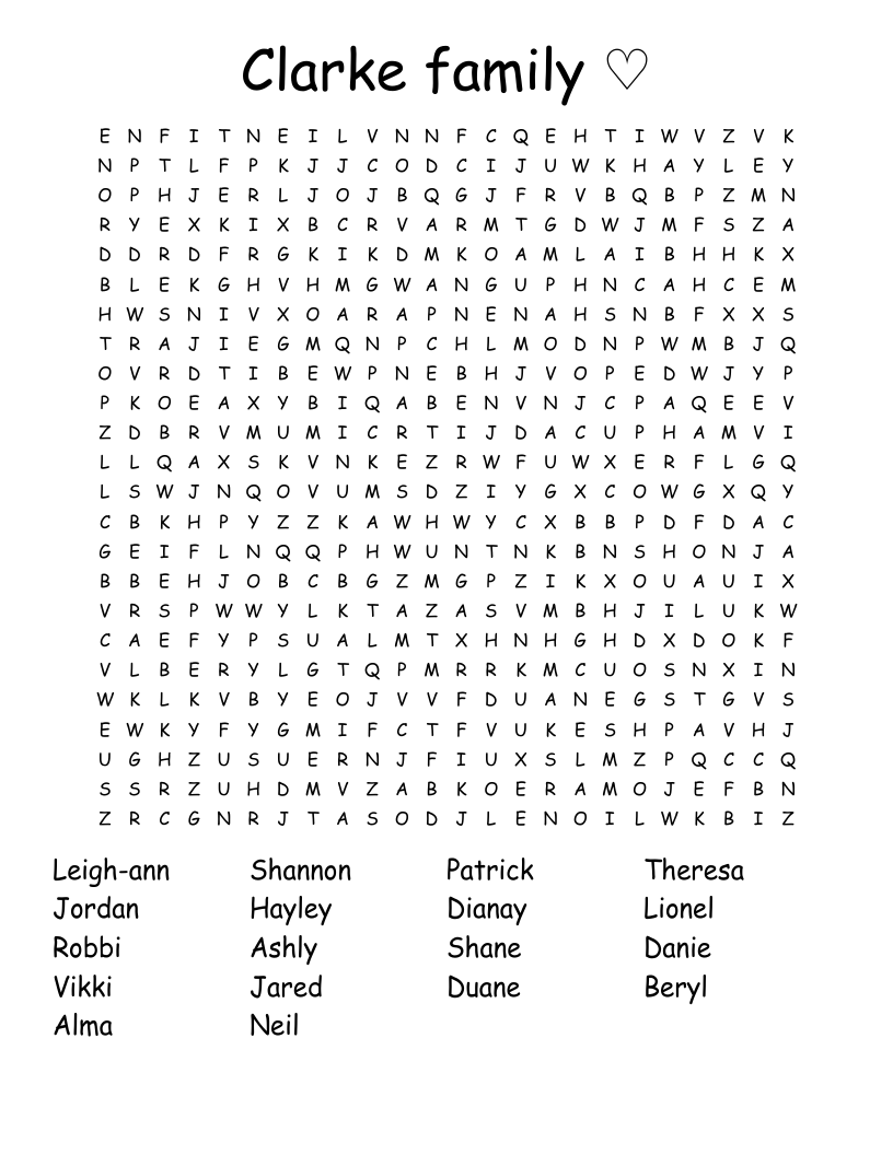 Clarke family ♡  Word Search