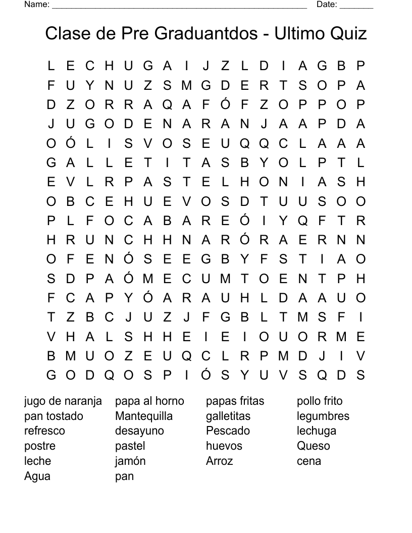 Clase de Pre Graduantdos - Ultimo  Quiz Word Search