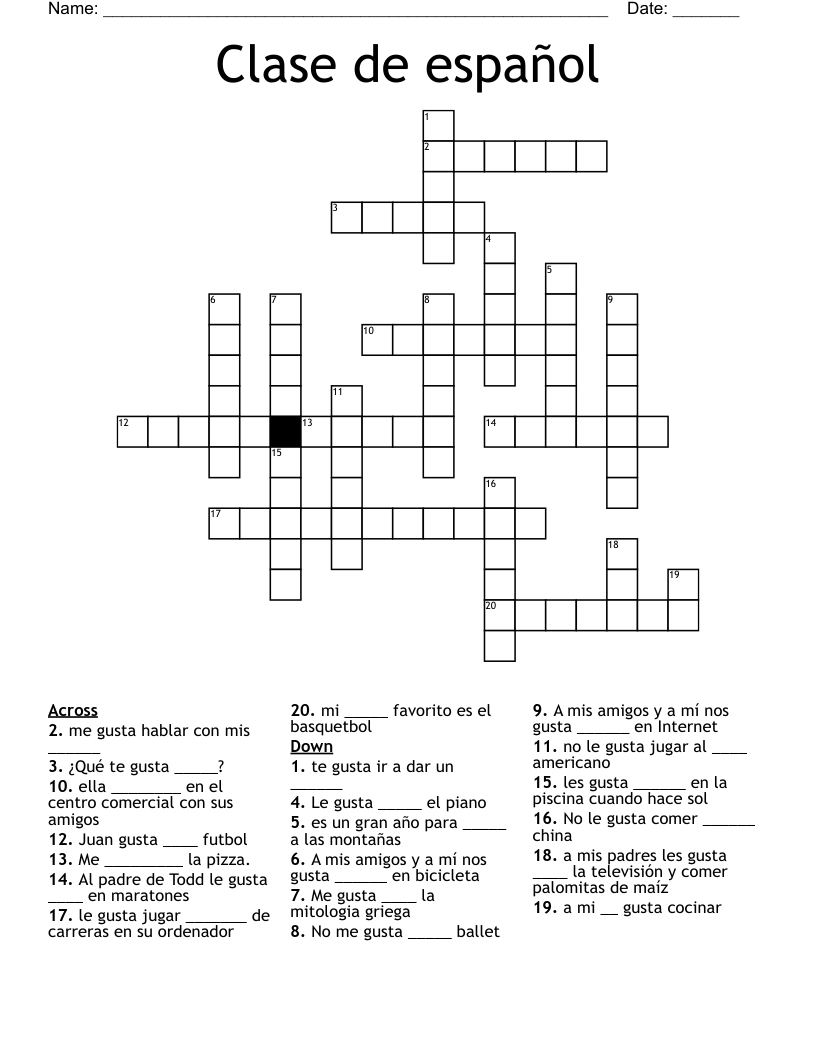 Clase de español Crossword