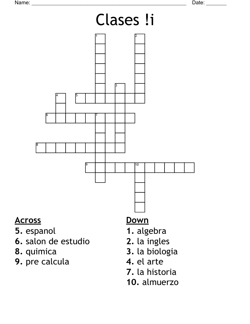 Clases !i Crossword