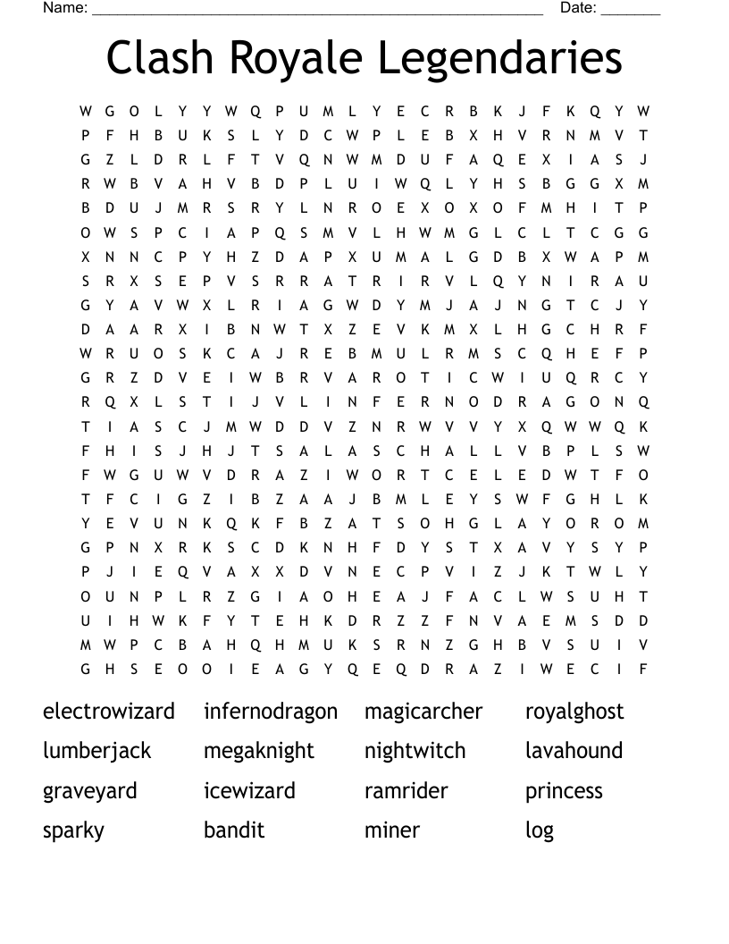 Clash Royale Legendaries Word Search