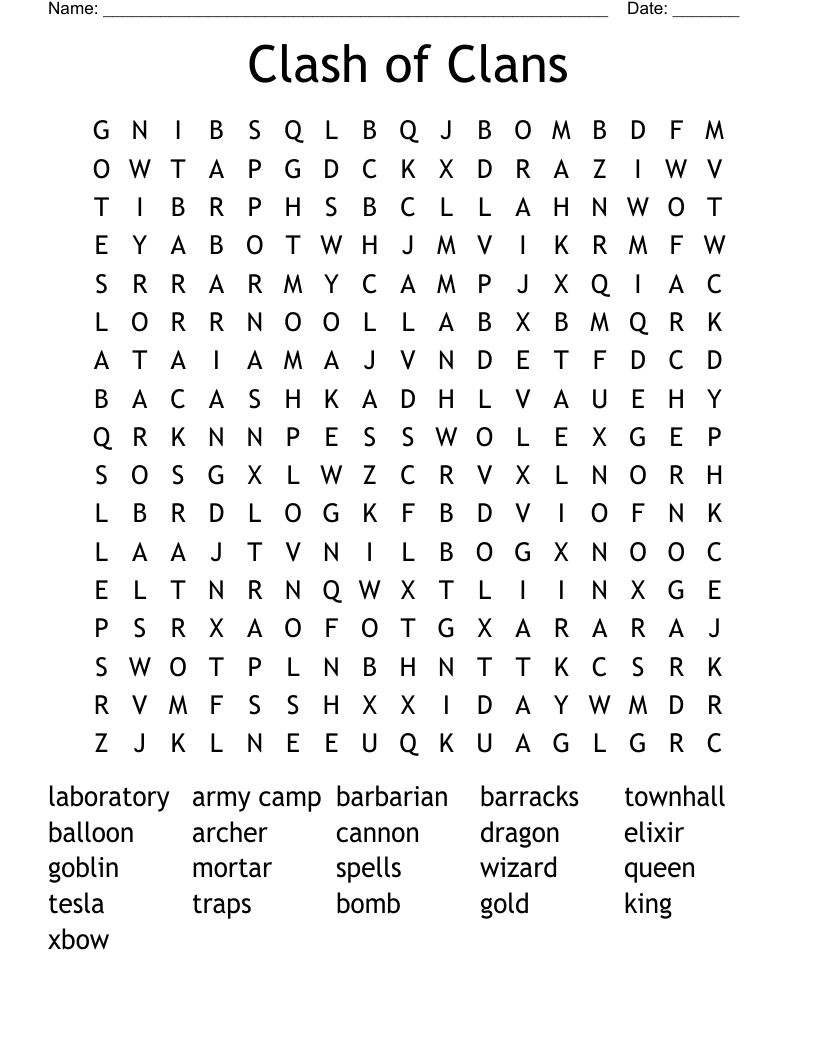 Clash of Clans Word Search