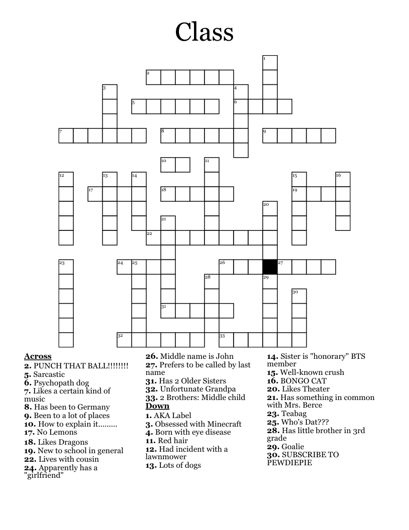 Class Crossword