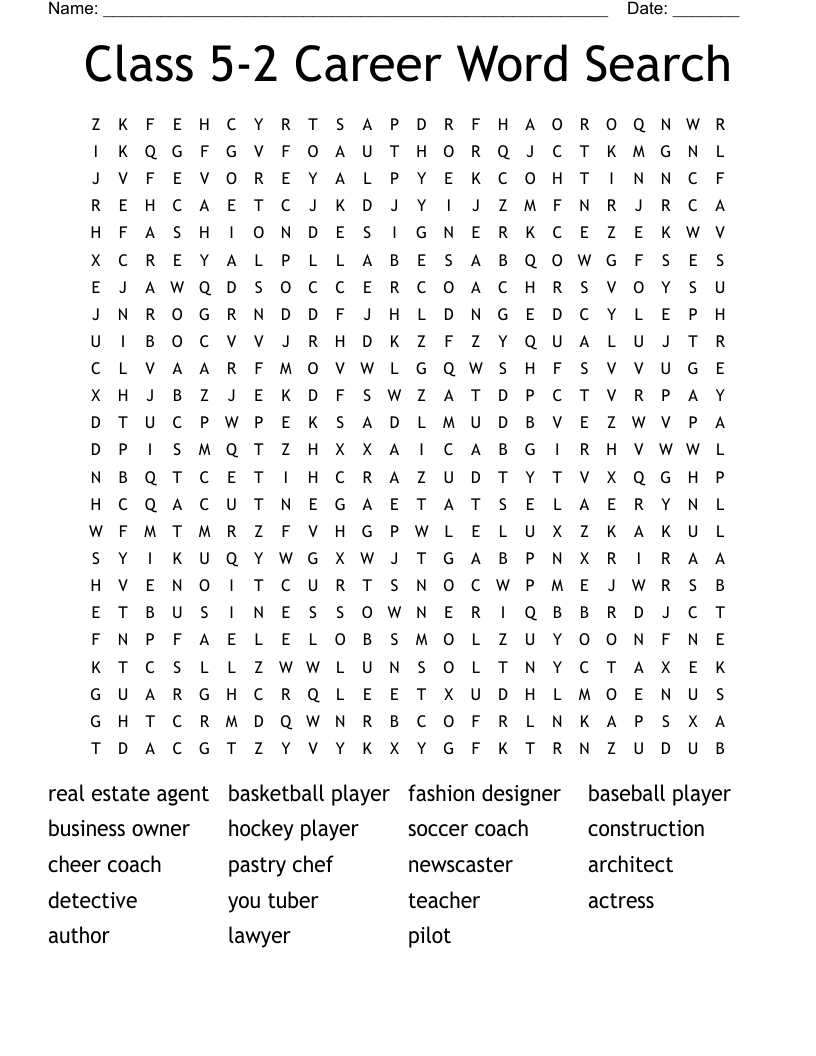 Class 5-2 Career Word Search