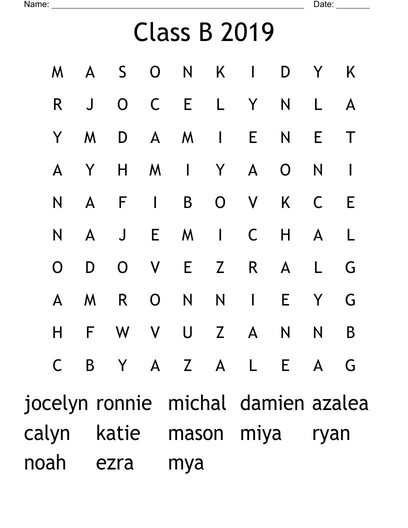 Class B 2019 Word Search