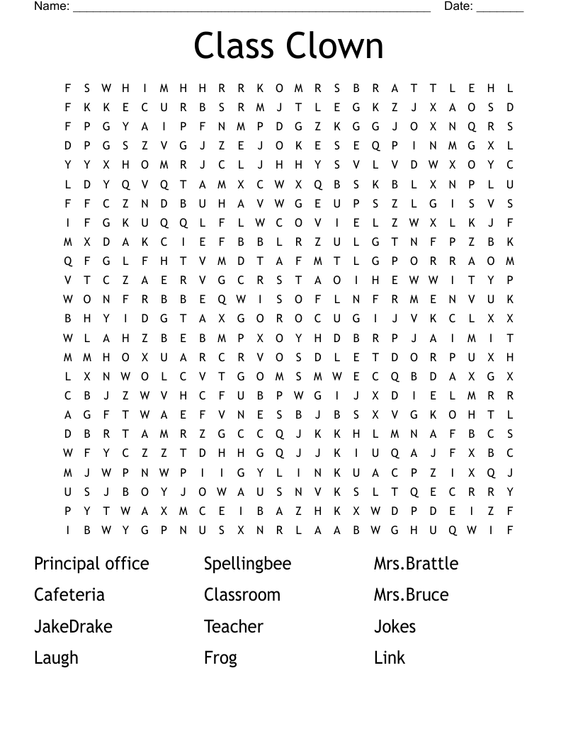Class Clown Word Search
