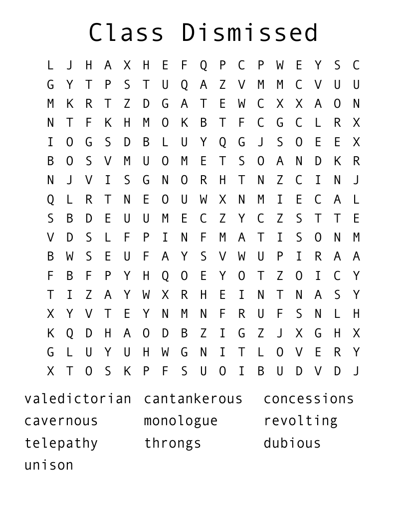 Class Dismissed Word Search