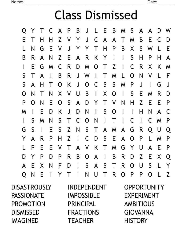 Class Dismissed Word Search