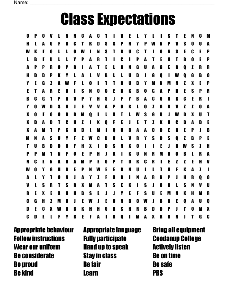 Class Expectations Word Search