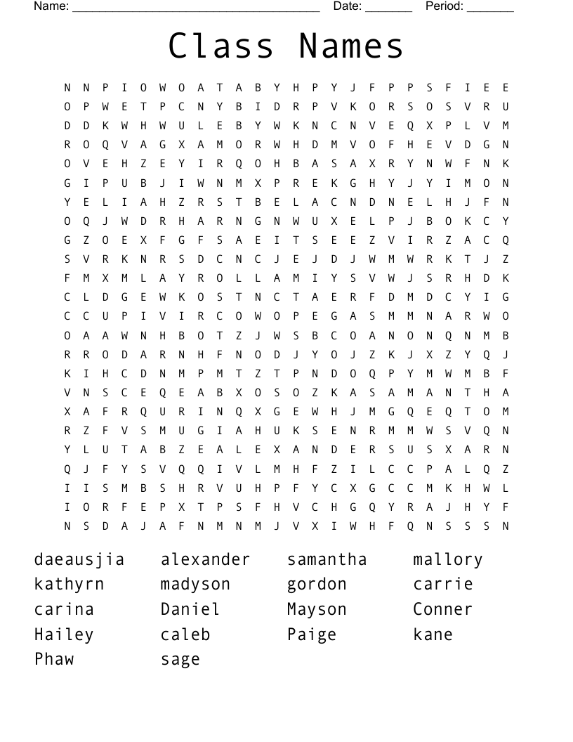 Class Names Word Search