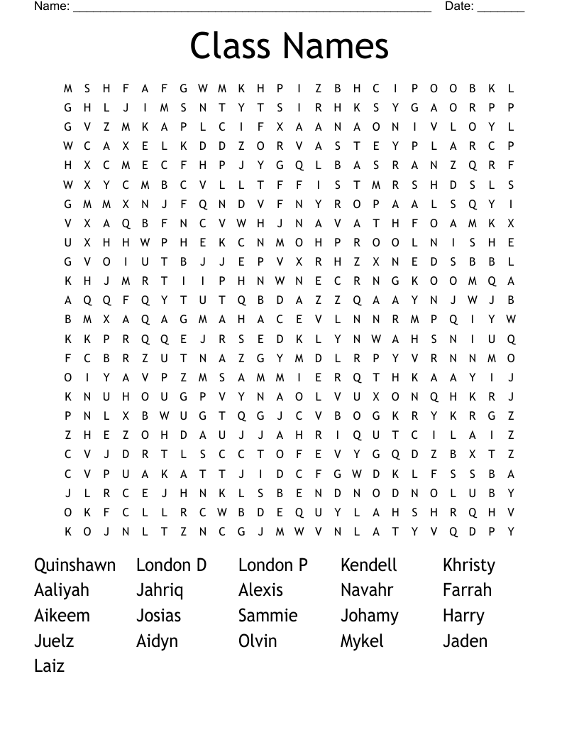 Class Names  Word Search