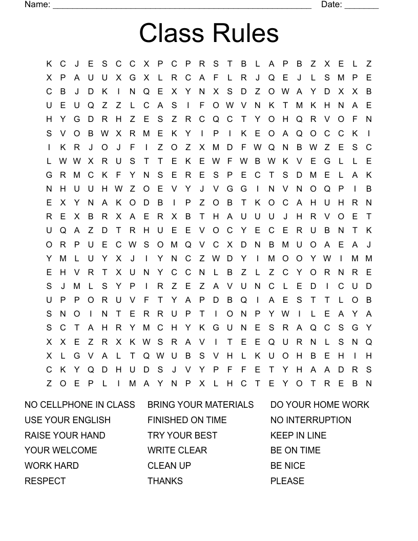 Class Rules Word Search