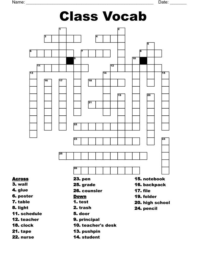 Class Vocab Crossword