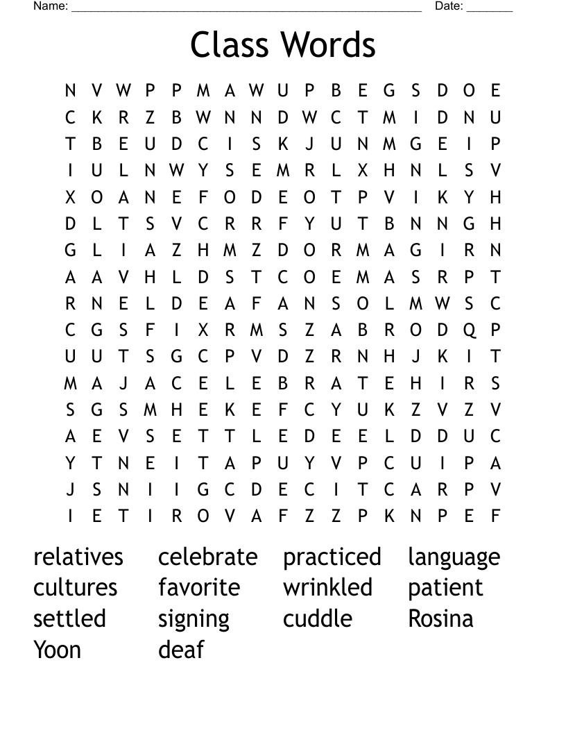 Class Words Word Search
