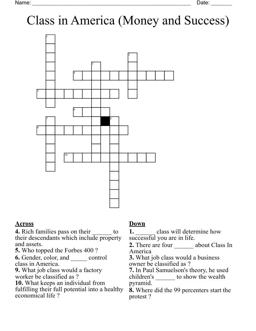 Class in America (Money and Success) Crossword