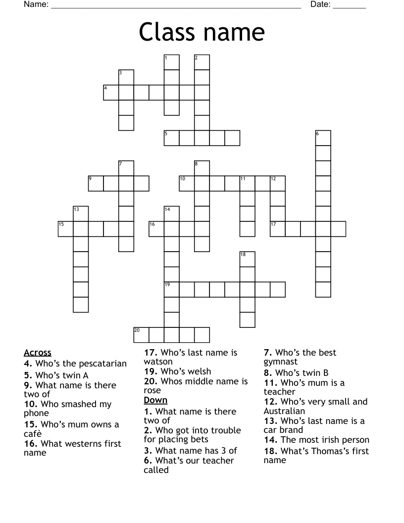 Class name Crossword