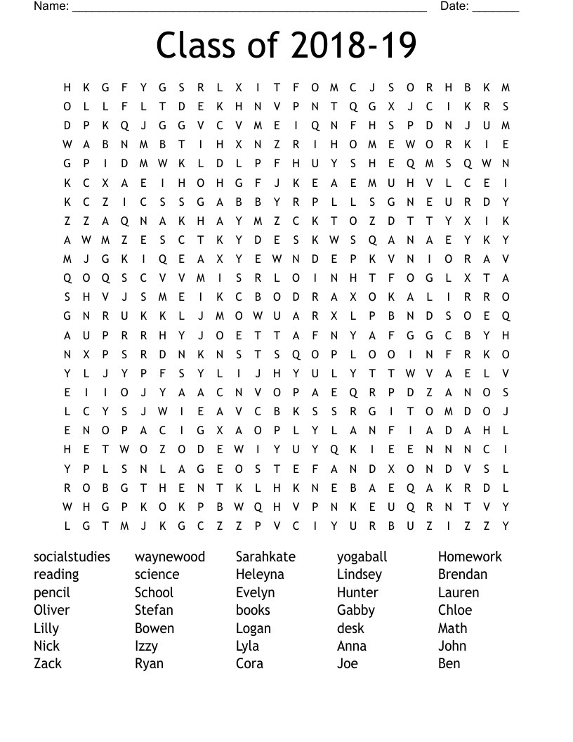 Class of 2018-19 Word Search