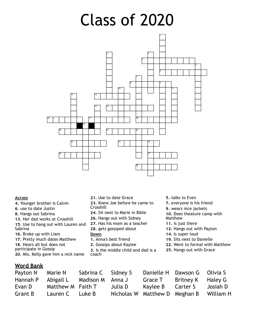 Class of 2020 Crossword