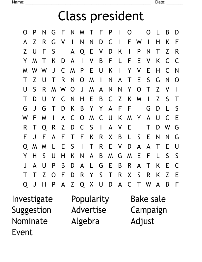 Class president  Word Search