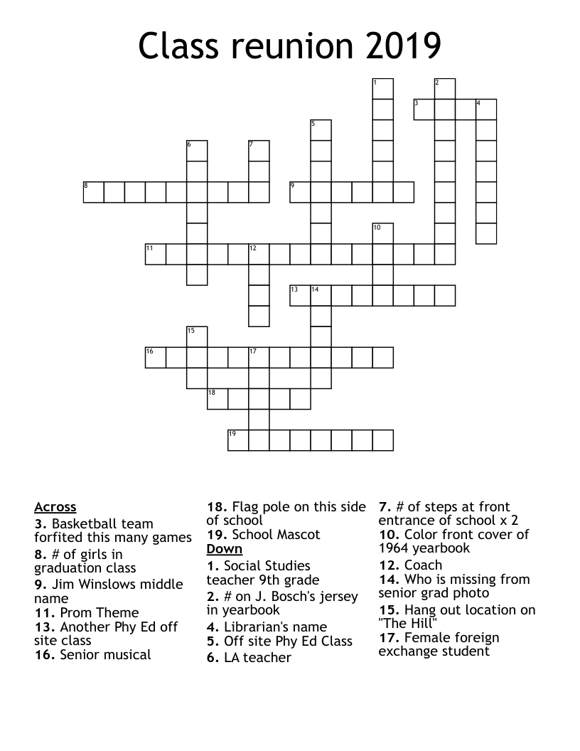 Class reunion 2019 Crossword